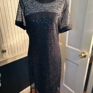 NWT: DKNY Mixed Media Overlay Dress, Black, Size Large